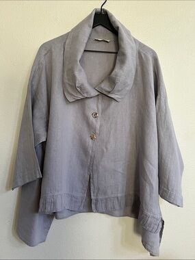 LUUKAA LagenLook Oversized 100% Linen Button Up Shirt Shacket Grey Women's 14
